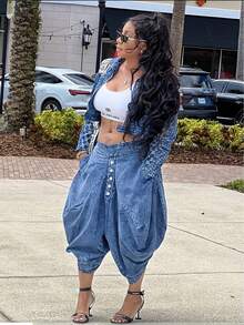 HERTALK Women's Loose Jeans, Wide-Leg Jeans, High-Waisted Pants, Tapered Pants Wide Leg Jeans Woman - Blue - View 3