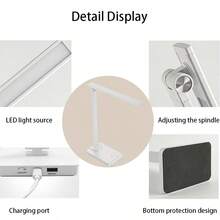 1pc Touch Control Table Lamp, Support Mobile Phone Charging, Three Levels Of Brightness Adjustment Desk Lamp, Suitable For Office Work And Reading - White - View 10