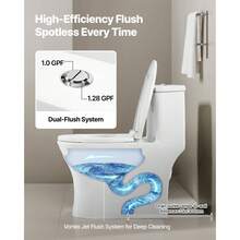 One-Piece Toilet, Elongated Toilet Vortex Dual-Flush 1.0/1.28 GPF, Toilets For Bathroom With Comfortable Chair Seat, Standard Height, Easy-Clean Skirted Design, 12 Inch Rough-In, White + Silver - 12 inch 17 inch 1.0/1.28gpf trắng sáng + bạc - Xem 4