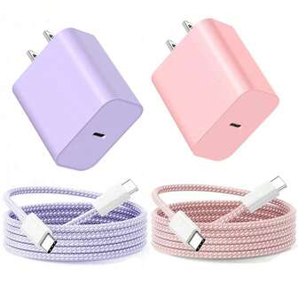 2PCS Portable USB-C Power Adapter With 1 Nylon Braided USB C To Type C Fast Charging Cable 3.3ft/6.6ft, Fast Charger Set Fast Charge Data Cord, Travel Charger Compatible With IPhone 17/16/15/Pro/Pro Max, Compatible With Samsung Galaxy S25/S24/S23/S22/S21/S20/Ultra/Note 20/10 Phone Charger High Output Power