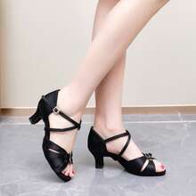 1 Pair Women's Latin Dance Shoes, Adult Practice Shoes For Competition, Examination, Dance Studio, Party, Festival Latin Shoes - Black - View 6