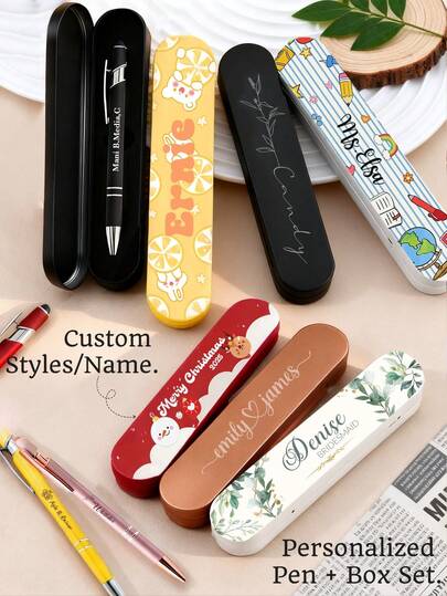 Personalized Luxurious Soft Touch Pen Box Set. Wedding Gift Pen, Personalized Teacher Pens, Customized Ballpoint Pen With Exquisite Gift Box, Customizable Metal Ballpoint Pen With Box Set With Stylus, Smooth Writing Metal Ballpoint Pen With Engraved Text, Business Pens Ballpoint, Compatible With Smartphones/Tablets/Office Devices