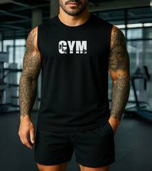 Men's Tank Top Basic Workout/Gym Top - 黑色 - 查看 4