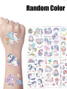 2025 New Unicorn Stickers,Cute Cartoon Boys Girls Temporary Stickers-Lasts 2-5 Days, Children's Waterproof Funny Arm Fun Party, Computer Book Stickers, Pencil Case Stickers, Temporary Stickers, Back To School Essential Cute Stickers DIY Dress-Up Stickers Self-Made Stickers Interesting Toys Holiday Party Decoration Stickers Gift Bag Decoration Stickers