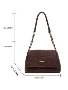 low tea 1 pieza Bolso de hombro de mujer de tela de ante de unicolor, estilo vintage, forma cuadrada, correa de cadena, cierre de solapa, se puede usar como bolso de hombro o bandolera, adec - Café 2 - Ver 4