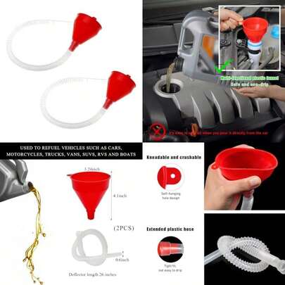 Embudos para uso automotriz, embudos de aceite flexibles con manguera larga, embudo de plástico de boca ancha para agua, líquido, líquido, aceite de motor, gas, transmisión de combustible,(2 PIEZAS)