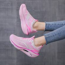 Women's Carbon Plate Running Shoes, Breathable Knitted Sports Shoes, Non Slip, Elastic, Suitable For Various Outdoor Sports Such As Running, Fitness, Tennis, Etc - 粉色 - 查看 8