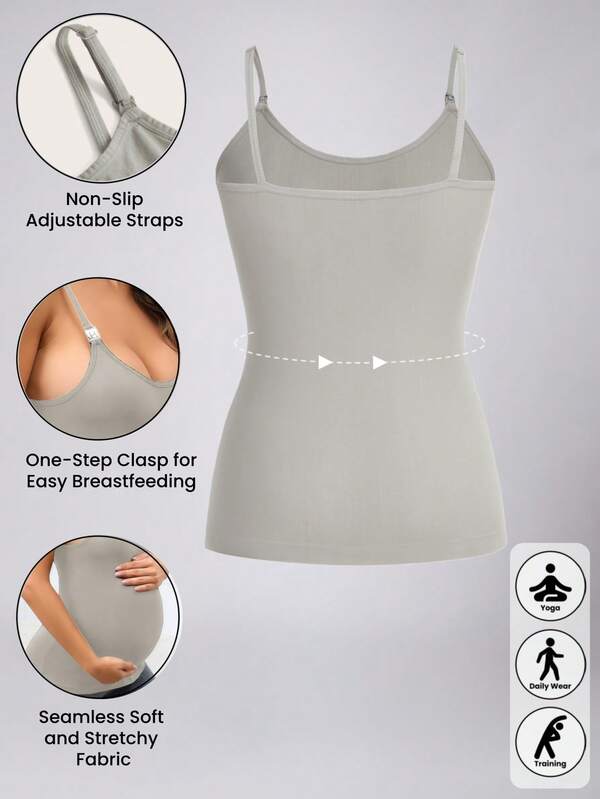 1pc Women Solid Color Seamless Adjustable Strap Camisole Tank Top, Maternity Wear, Comfortable Casual Yoga Sleep Camisole, Suitable For Daily Wear And Yoga