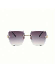 Fashion Rimless Women's  Y2K Gradient Color Cut Lenses Retro Hollow Metal Frame Women's Travel Vacation - 漸變灰色 - 查看 4
