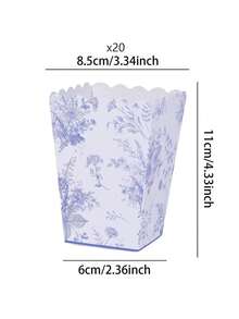 10 piezas/20 piezas Cajas de palomitas de maíz con flores azules, vienen con mini contenedores de palomitas de papel abanicados, soportes de cartón para palomitas de maíz de apertura superior, recuerdos de fiesta con flores azules, adecuados para la decoración de la noche de cine, despedida de soltera y otras fiestas - Azul - Ver 8