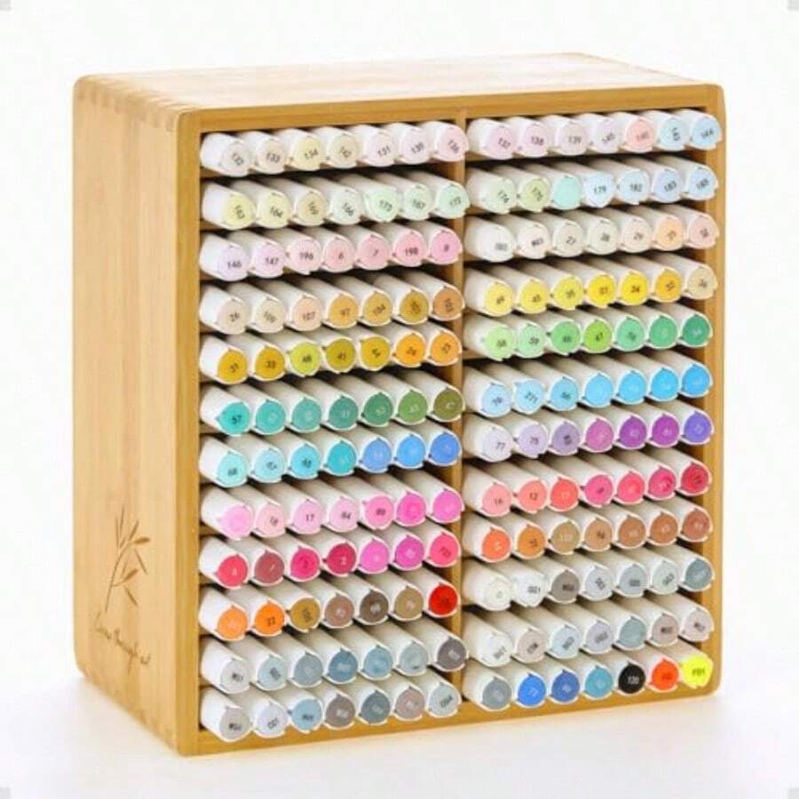 Marker Organizer For 168 MarkersBamboo Wooden Desk Storage Organizer Rack Markers Pens Pencils Art Brushes Storage Holder For Home Classroom Office Decor - Bamboo - View 1