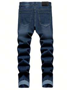 Men's Casual Straight-Leg Jeans (With Pockets) - Dark Washed Blue L30 - View 3