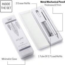 - 0.7mm Mechanical Pencil With Case, Metal Drawing Pencils - 銀色 - 查看 2