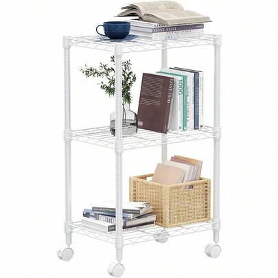 MZG 340kg Capacity Heavy Duty 3Tier Metal Storage Shelving Unit With Wheels Adjustable Wire Rack Organizer For Garage Kitchen Bathroom Or Laundry White 30L X 45W X 75H Cm