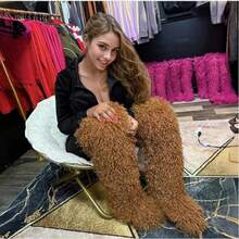 Women's Thigh High Fur Boots Faux Fur Fluffy Flat Warm Over The Knee Boots Tall Furry Snow Shoes For Women - 棕色 - 查看 6
