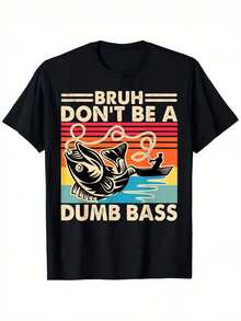 [Summer Vibes] Camiseta gráfica humorística de pesca "Bruh Don't Be A Dumb Bass" para chicos - Algodón suave y transpirable, camiseta de manga corta cómoda con diseño de peces y barcos coloridos - Regalo ideal para jóvenes, camiseta casual para jóvenes|Ropa Juguetona para Jóvenes|Camiseta de Tela Suave - Negro - Ver 7