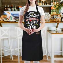 A Fun I'Not Spoiled, My Husband Just Loves Me Chef Apron With Adjustable Tie And 2 Pockets - Suitable Women And Men And Kitchen Apron Cooking, Baking, BBQ Cute Couple - Durable Polyester Material With Heart Design And Playful Message Suitable Women's Kitchen Apron Suitable Men's Kitchen Apron With Pockets Suitable Cooking Funny Apron - Black - View 2
