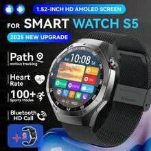 2025新款男士时尚智能手表，1.52英寸高清AMOLED全触控屏幕，运动轨迹，100多种运动模式，健身追踪手表5，无线通话，AI语音，音乐控制，短信，兼容安卓系统，生日礼物，理想礼物，父亲节礼物，母亲节礼物，情人节礼物。 - 彩色 - 查看 11