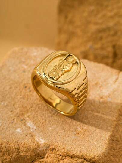 1 pieza Anillo de acero inoxidable con diseño de retrato personalizado vintage y patrón de Tadeo, joyería para hombres