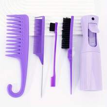 5pcs Professional Hairstyling Tool Set, Includes Detangling Brush, Edge Control Comb, Wide-Tooth Comb, Spray Bottle, And Hanging Hook - Suitable For Salon And Curly, Straight, Straightening Hair Care - Frizz-Free - Multicolor - View 5