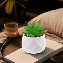Creative Artificial Succulent Plants For Women's Desks - Realistic Succulent Plants In Ceramic Pots - Mini Green Decorations For Bedrooms And Bathrooms, Office Bookshelves - Holiday Gifts - Festive Atmosphere Decoration - White - View 1