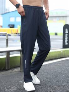 3pcs Plus Size Men's Loose Fit Casual Sweatpants, Comfortable Sports Trousers For Spring & Autumn - Navy Blue - View 2