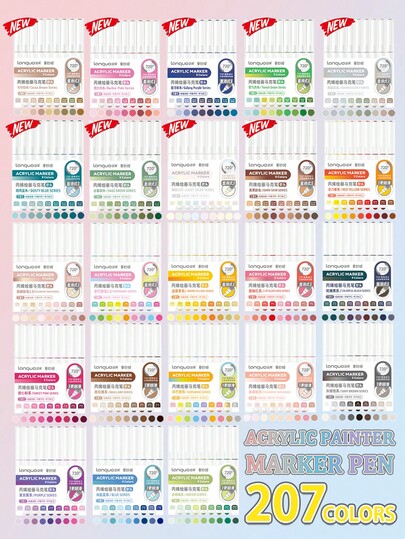 Pennarelli con punta morbida liquida diritti Languo 171 colori, copertura forte, colori opachi, adatti per il disegno di personaggi di cartoni animati, pietre, vetro, DIY graffiti, ceramica, superfici metalliche, ottimi per il ritorno a scuola