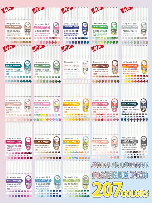 Pennarelli con punta morbida liquida diritti Languo 171 colori, copertura forte, colori opachi, adatti per il disegno di personaggi di cartoni animati, pietre, vetro, DIY graffiti, ceramica, superfici metalliche, ottimi per il ritorno a scuola