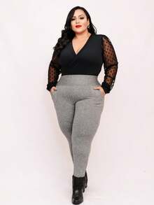 Women's Riding Leggings In Flannel-Lined Spandex With Pockets And High Waist - Grey - View 2