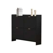 Modern Shoe Cabinet With 4 Hinged Doors, Freestanding Shoe Rack, Open Shelves, Suitable For The Entrance Area Or Hallway, White, Dimensions: W110/H90/D24