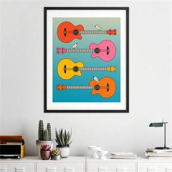 1pc Birds On Acoustic Guitars (Giclée Fine Art Print) Musical Pop Art Posters Canvas Painting Wall Arts Room Home Decoration Unframed