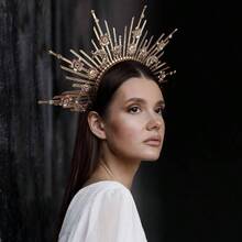 Sunburst Spike Crown - Moon Greek Goddess Silver Headband With Tassel, Virgin Mary Headpiece Women - B-白色 - 查看 3