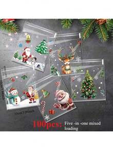 100pcs Christmas Treat Bags - Self-Sealing, Disposable Opp Candy & Cookie Pouches With Festive Cartoon Designs For Holiday Gifting Christmas Decorations Christmas Decor Christmas Gifts Christmas Party Supplies Christmas Gift Bags Christmas Bags Christmas Stickers Christmas Christmas Decorations Christmas Pajamas Christmas Gifts Christmas Decor