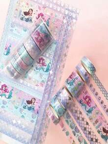 Cartoon High-Quality Notebook & Paper Stickers Tape, Fairy Tale Mermaid Creative DIY Decorative Notebook, Christmas Sticker Set - Multicolor - View 5