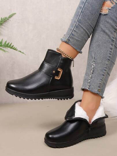 New Plus Size Mother Shoes Autumn/Winter Plush Ankle Boots, Wedge Heel, Comfortable, Warm, Anti-Slip