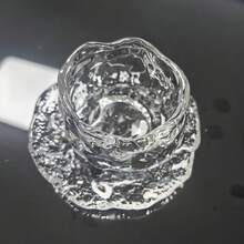 Asymmetrical Glass Candle Holder Decor, Romantic Atmosphere Candle Holder For Living Room, Dining Table - Retro Crystal Frosted Transparent Glass Small Candle Holder, Candle Holder Decor, Photography Prop (Includes Candle Holder And Pad)