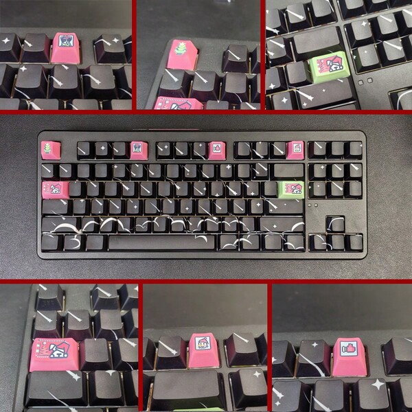 Christmas Themed Keycaps, R4 Supplementary Key Set, ESC Supplementary Key, Cherry OEM Profile, PBT Material Durable, Christmas Gift, XTRFY, ROG, Wooting, Leopold, Cartoon Cute Style, Suitable For Office, Gaming, Typing, Mechanical Keyboards, Personalized Keycaps