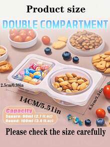 20個可攜式雙格調料盒，可重複使用塑膠醬料盤，多功能附蓋沾醬杯，沙拉醬外帶盒，雙格外帶醬料與零食盒，適用於返校季、萬聖節、旅行零食與醬料、海灘零食、聖誕節、母親節、派對、生日派對、聚會等 - 彩色 - 查看 2