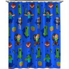 TFKI Minecraft Creeper TNT 14 Piece Bathroom Set - Includes Shower Curtain 12 Hooks And Non-Slip Bath Rug - Easy Care Fabric Official Minecraft Product