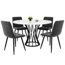 Dining Table Set (5 Pieces), Dining Table Set With 4 Chairs, Modern Kitchen Table Set, Round Kitchen Table 80 Cm Diameter, Black Legs, White Marble Tabletop, Grey Velvet Dining Chairs - Multicolor - View 3