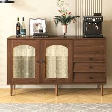 Country-Style Sideboard With Rattan Doors – 130 X 75.5 X 40 Cm – Magnetic Closure, Adjustable Shelves, Sturdy Structure – Elegant And Versatile Design [OLD SKU:WF298018019NAA] - Wood - View 1