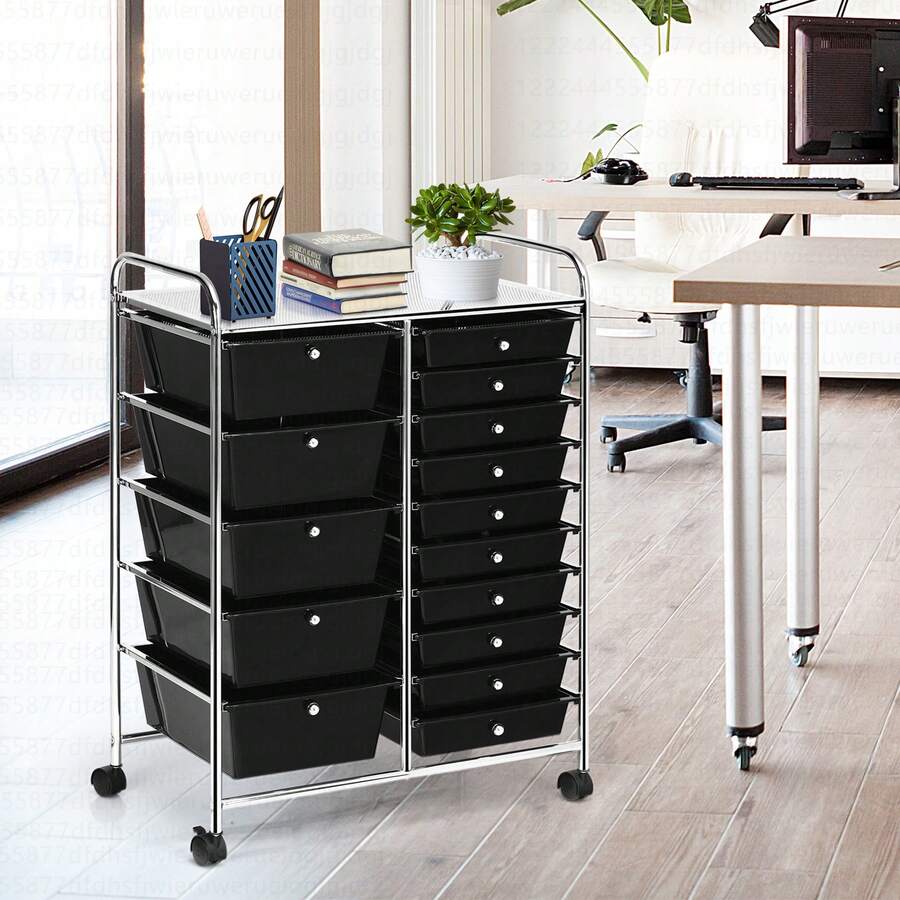 15-Drawer Rolling Storage Cart Mobile Cart With Colorful Drawers & Metal Frame - Black - View 1