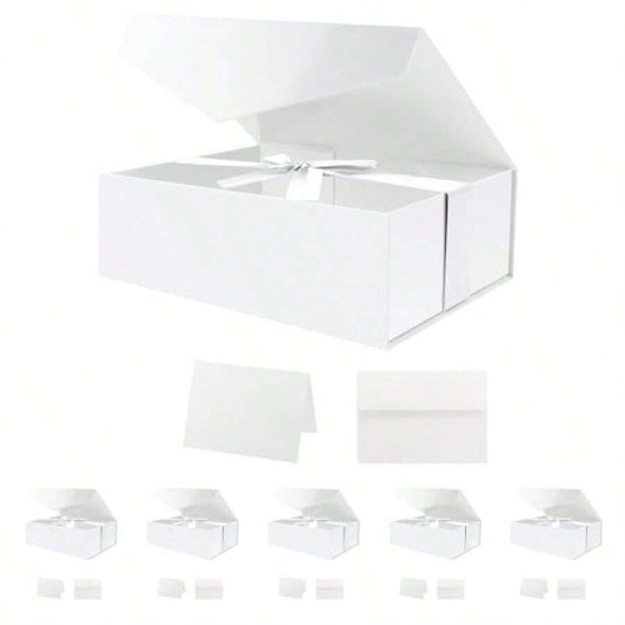 PETSLOVE 6 Count Large Gift Boxes With Ribbon 30.48x21.59x10.16 CM White Magnetic Gift Boxes With Lid For Presents Bridesmaid Proposal Boxes Glossy - White6count - View 1