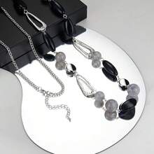 Noessla Layered Long Necklaces For Women Crystal Beaded Statement Necklace Sweater Silver Chain With Gifts Box Jewelry{Inchcolor_nameinch:Inch07-Blackgreyinch} - 07-黑灰色 - 查看 6