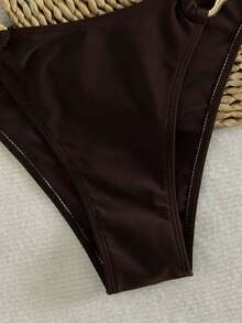 Bộ bikini nữ 2 mảnh màu trơn thanh lịch, gợi cảm, năm 2026, trang trí bằng vòng kim loại không đều, thích hợp cho bãi biển mùa hè, hồ bơi, tiệc tùng và đồ bơi thường ngày. - Cà phê nâu - Xem 7