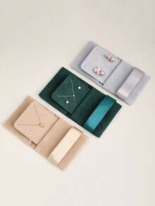 Pochette à bijoux en microfibre haut de gamme - fermeture à pression, cordon coulissant et design à rabat avec organiseur de boucles d'oreilles. Organisateur de rangement pour femmes, essentiels de voyage, fournitures scolaires, dortoir - Multicolore - Voir 3