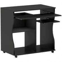 HOMCOM Computer Desk, Writing Desk With Wheels, Office Desk With Keyboard Tray, Shelf, PC Desk Black 80 X 48 X 75