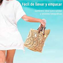 Sombrero para Sol Mujer, Sombrero de Paja de ala Ancha Plegable, Sombrero de Paja Suave Enrollable UPF Ajustable para Verano, Viajes al Aire Libre, Playa, protección Solar.… - Caqui - Ver 3