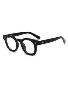 1 Pair Women's Black Round Solid PC Frame Rivet Retro Minimalist Non-Prescription Glasses - Black - View 2