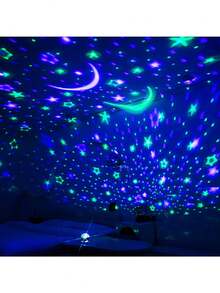 Star & Moon Projection Night Light - USB Powered - Projection Lamp - Bedside Bedroom Atmosphere Light - Rotating Room Projector Light - Multicolor - View 7
